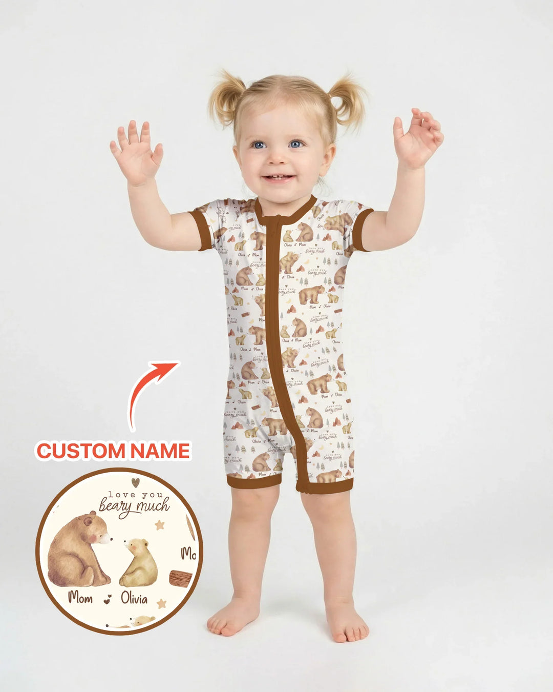 Love You Beary Much Mommy & Me Matching Bamboo Shorty Zippy