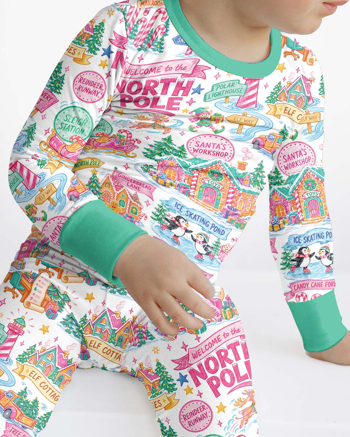 Retro North Pole Bamboo Two Piece Long Sleeve Pajama Set