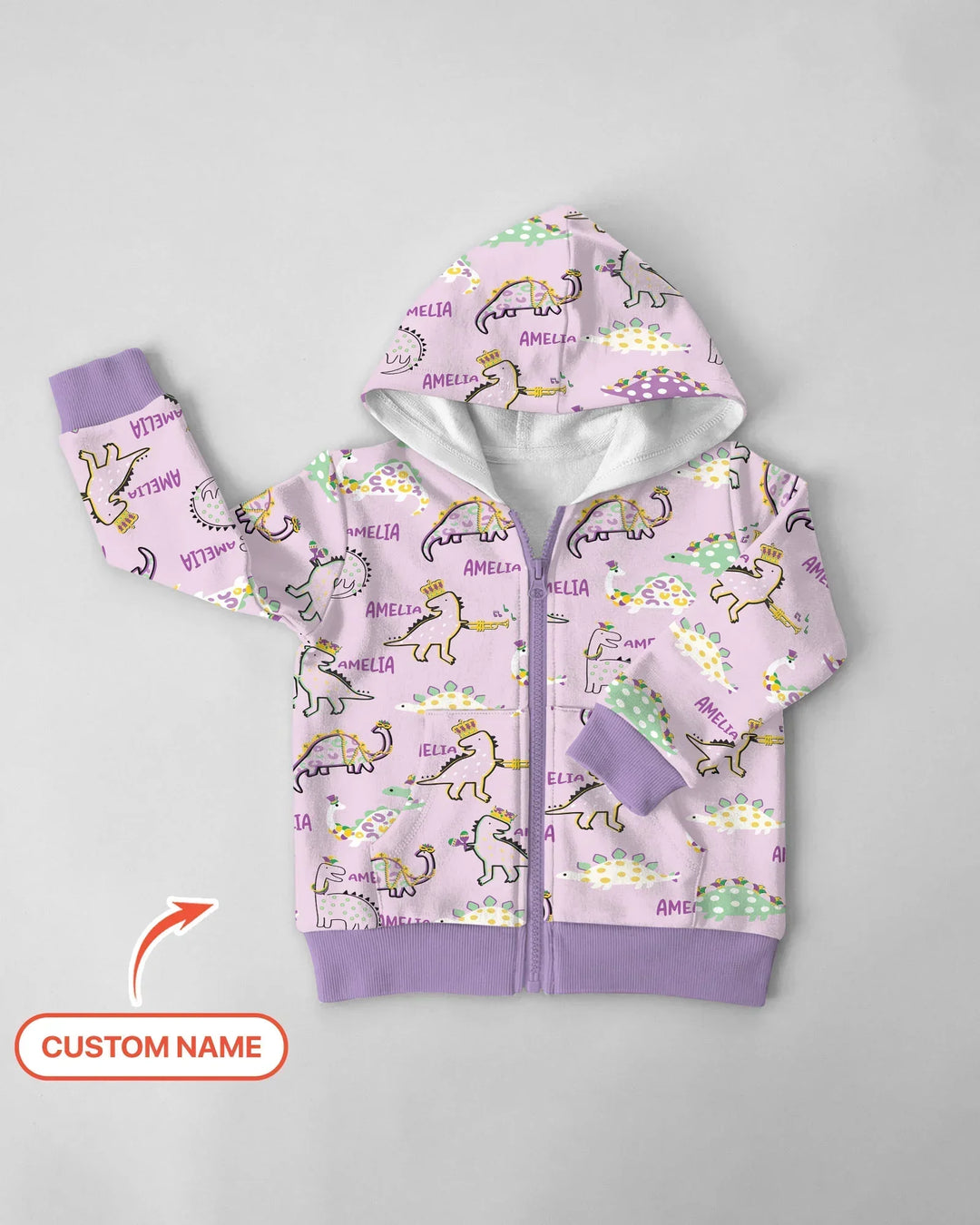 Custom Name Mardi Gras Saurus Bamboo Zip Hoodie