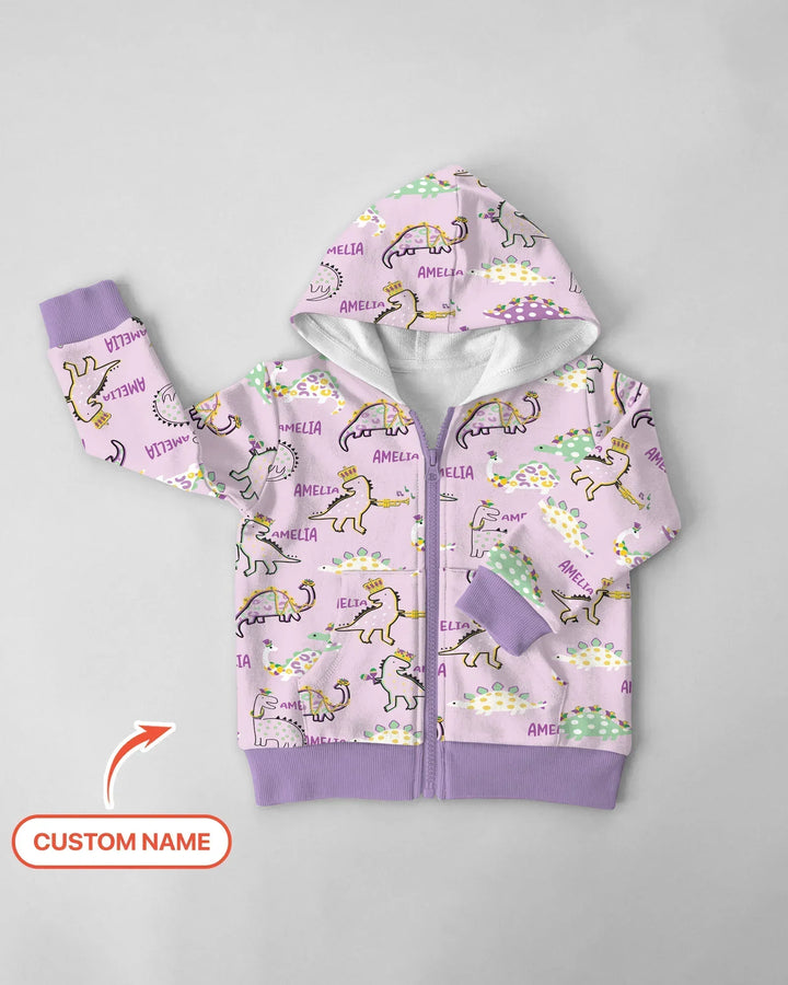 Custom Name Mardi Gras Saurus Bamboo Zip Hoodie