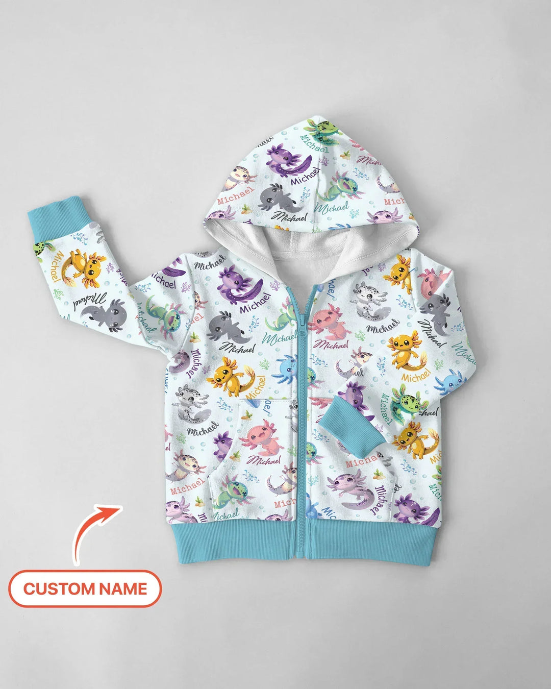 I Love You Axolotl Custom Name Bamboo Zip Hoodie