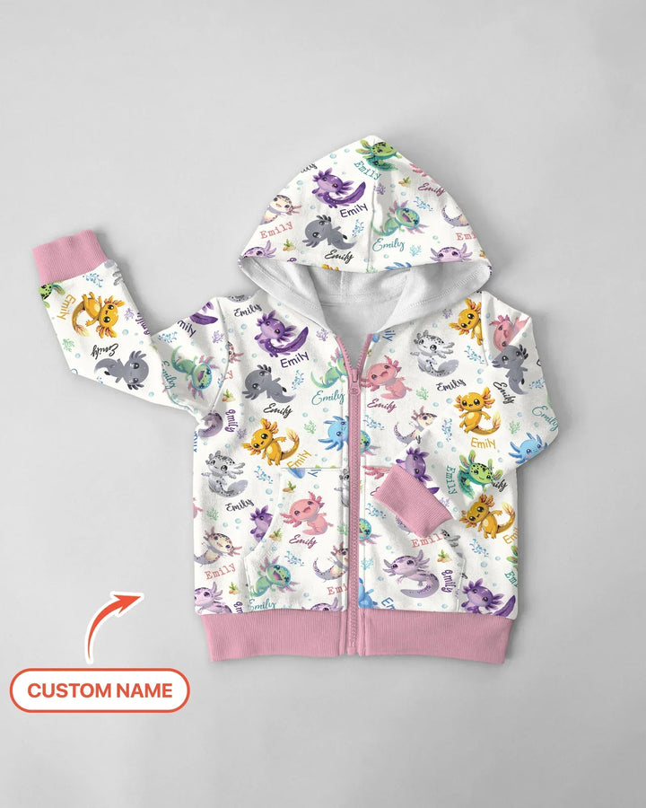I Love You Axolotl Custom Name Bamboo Zip Hoodie