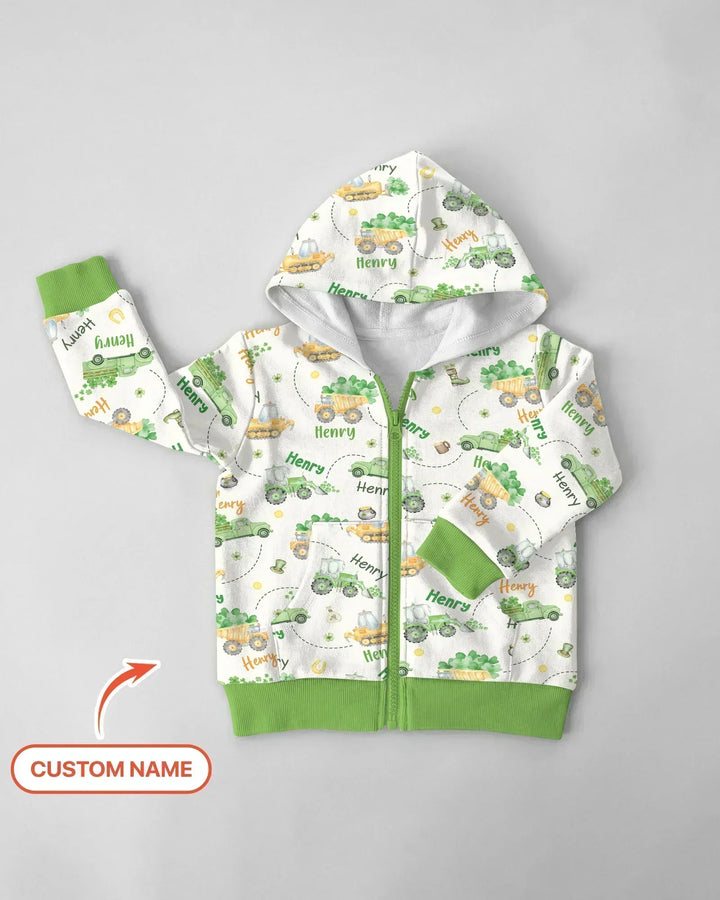 Construction St. Patrick's Day Custom Name Day Bamboo Zip Hoodie