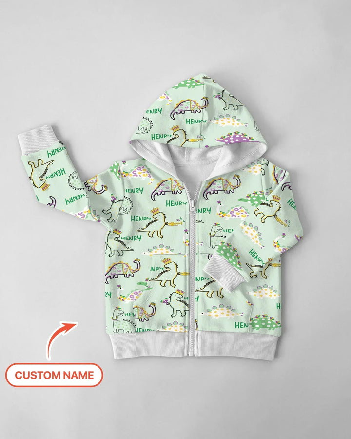 Custom Name Mardi Gras Saurus Bamboo Zip Hoodie