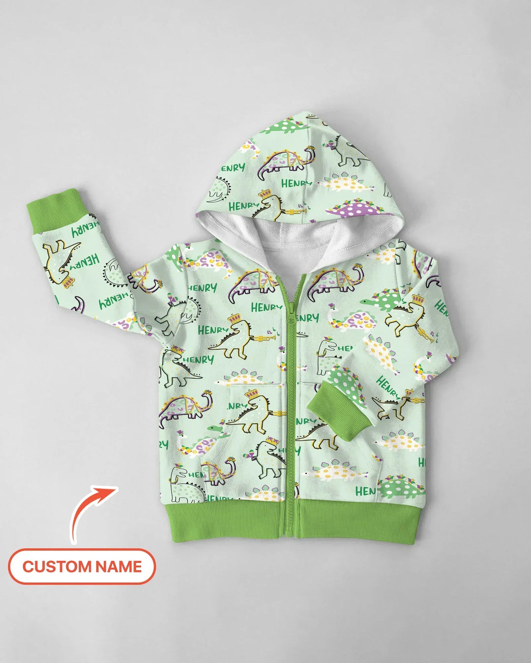 Custom Name Mardi Gras Saurus Bamboo Zip Hoodie
