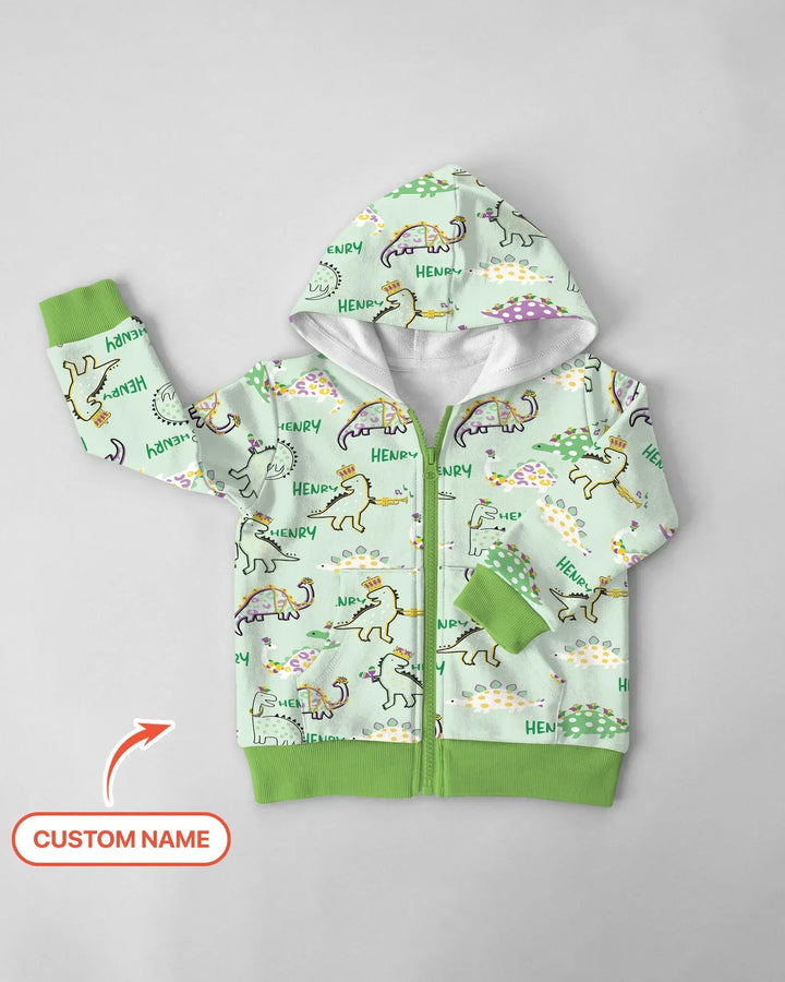 Custom Name Mardi Gras Saurus Bamboo Zip Hoodie