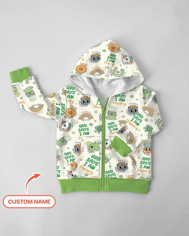 Personalized God Says I Am St. Patrick's Day Family Matching Bamboo Zip Hoodie