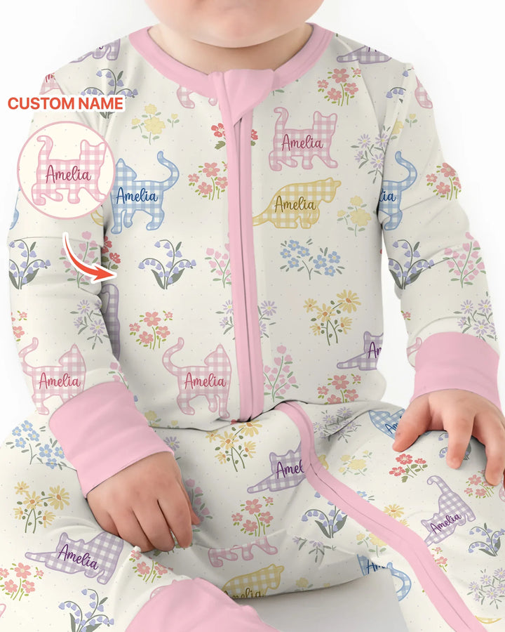 Gingham Cats Custom Name Bamboo Convertible Zippy