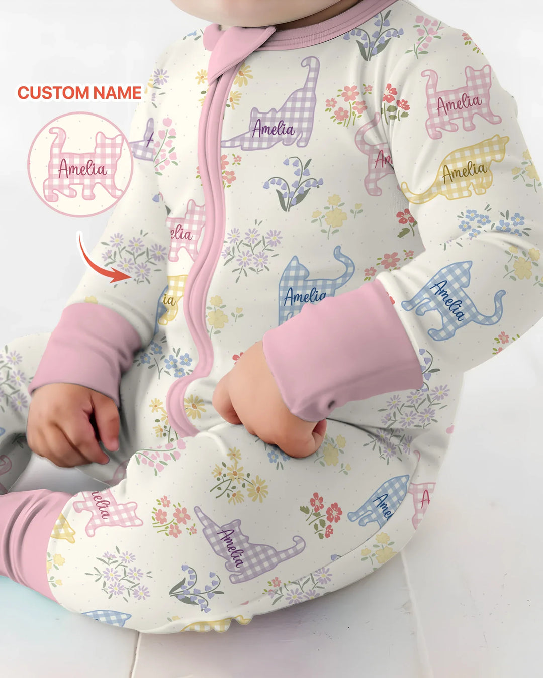 Gingham Cats Custom Name Bamboo Convertible Zippy