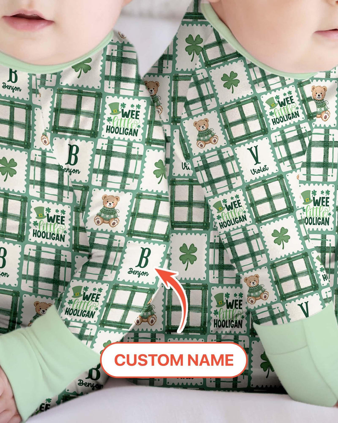 Custom Name Teddy Bear Gingham St. Patrick's Day Bamboo Convertible Zippy