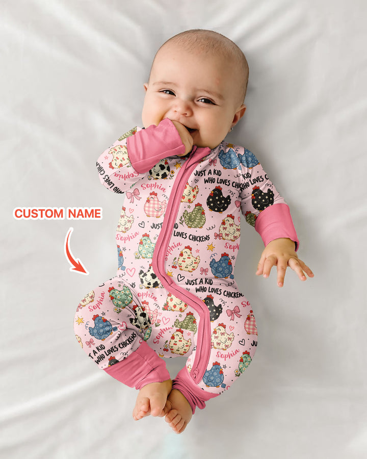 Custom Name Just A Kid Who Loves Chickens Bamboo Convertible Zippy