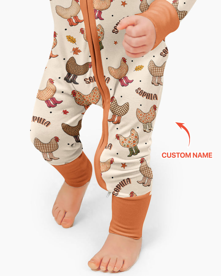 Custom Name Preppy Fall Chicken Bamboo Convertible Zippy