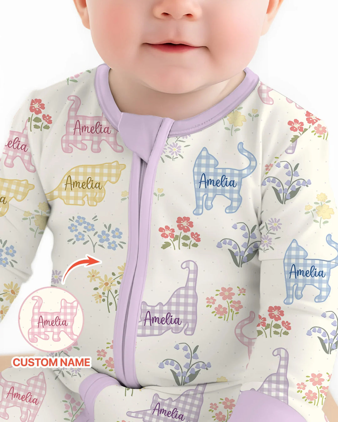 Gingham Cats Custom Name Bamboo Convertible Zippy