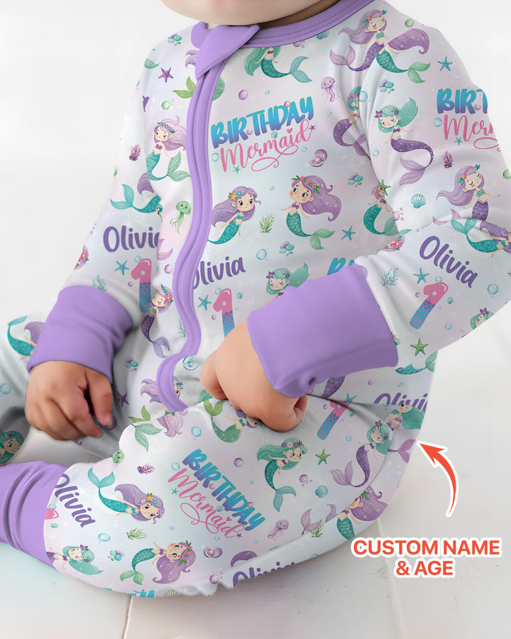Custom Name and Age Birthday Mermaid Bamboo Convertible Zippy
