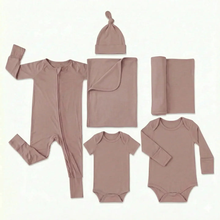 Hospital Bag Essentials Set ( Long zippy+ BodySuit long + BodySuit short + Knotted hat+ Baby Blanket+ Swaddle Blanket)