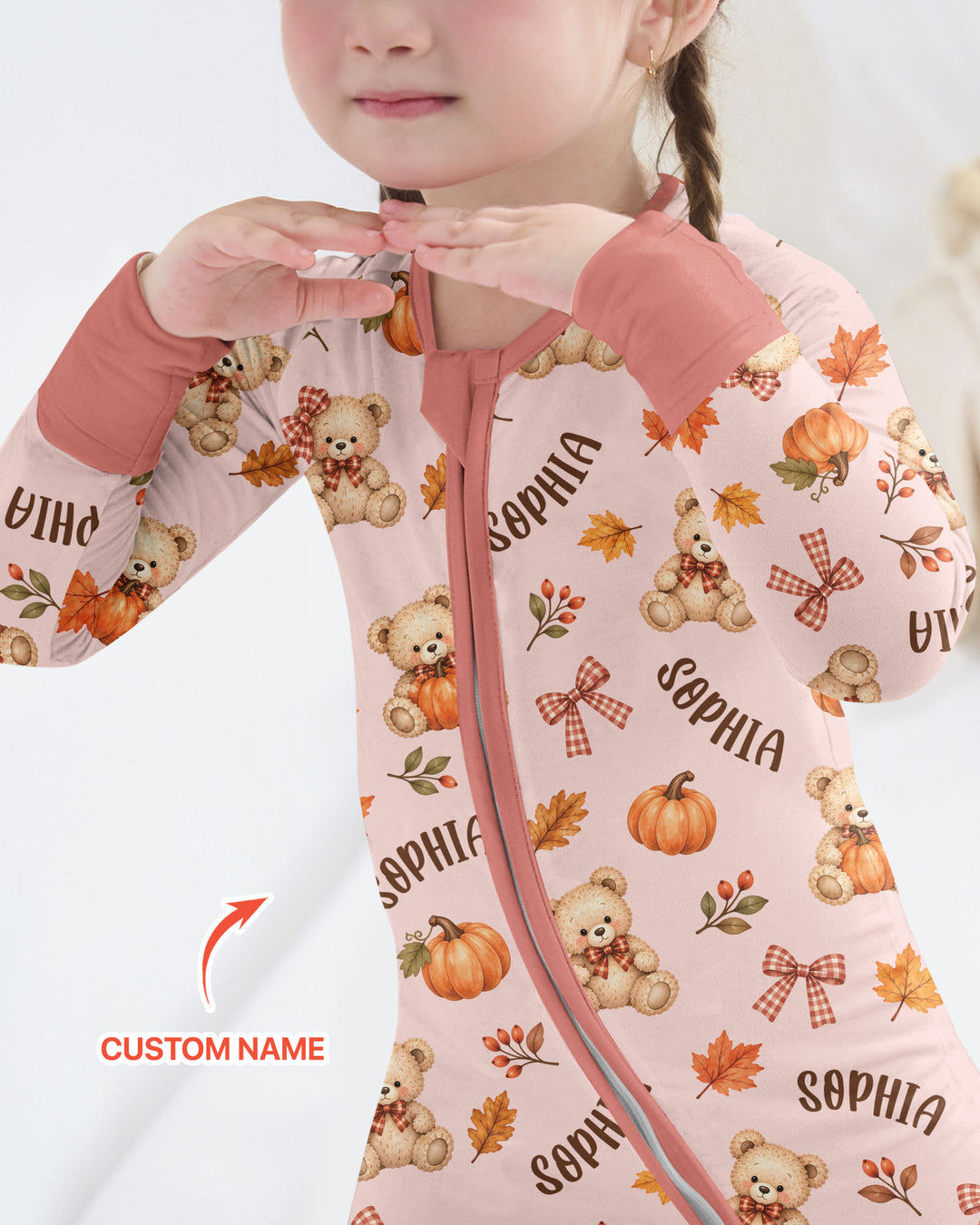 Fall Gingham Bow Teddy Bear Bamboo Convertible Zippy