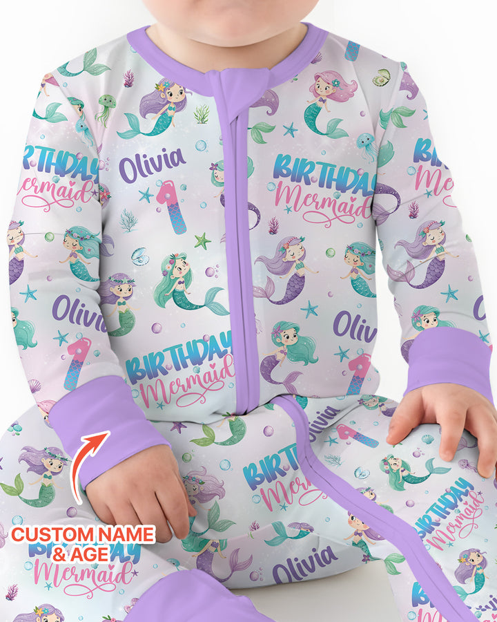 Custom Name and Age Birthday Mermaid Bamboo Convertible Zippy