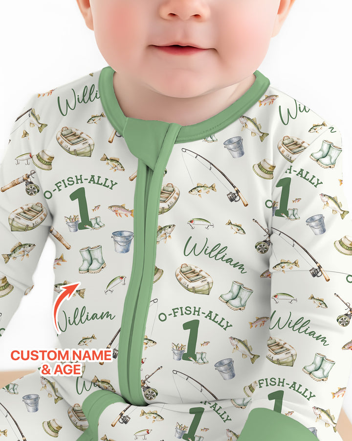 Personalized Fishing Birthday  Bamboo Convertible Zippy