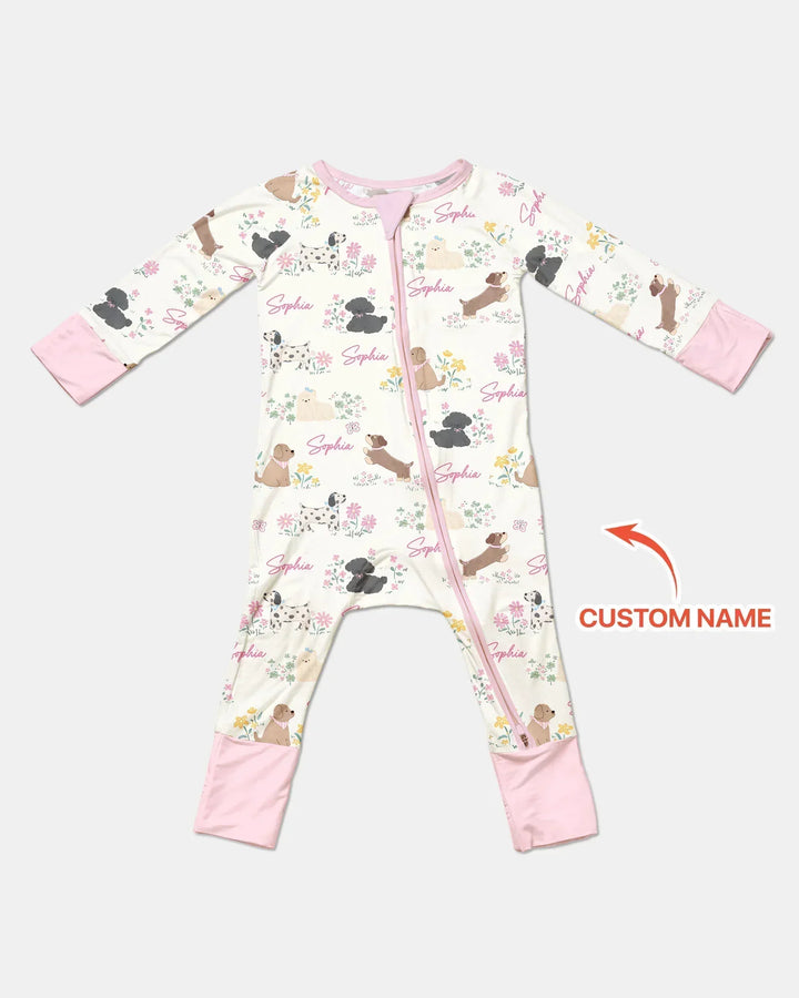 Custom Name Flower Dogs Bamboo Convertible Zippy