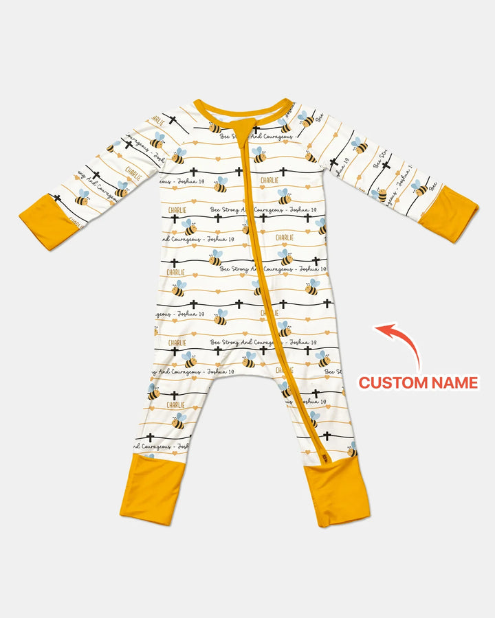 Bee Strong And Courageous Custom Name Bamboo Convertible Zippy