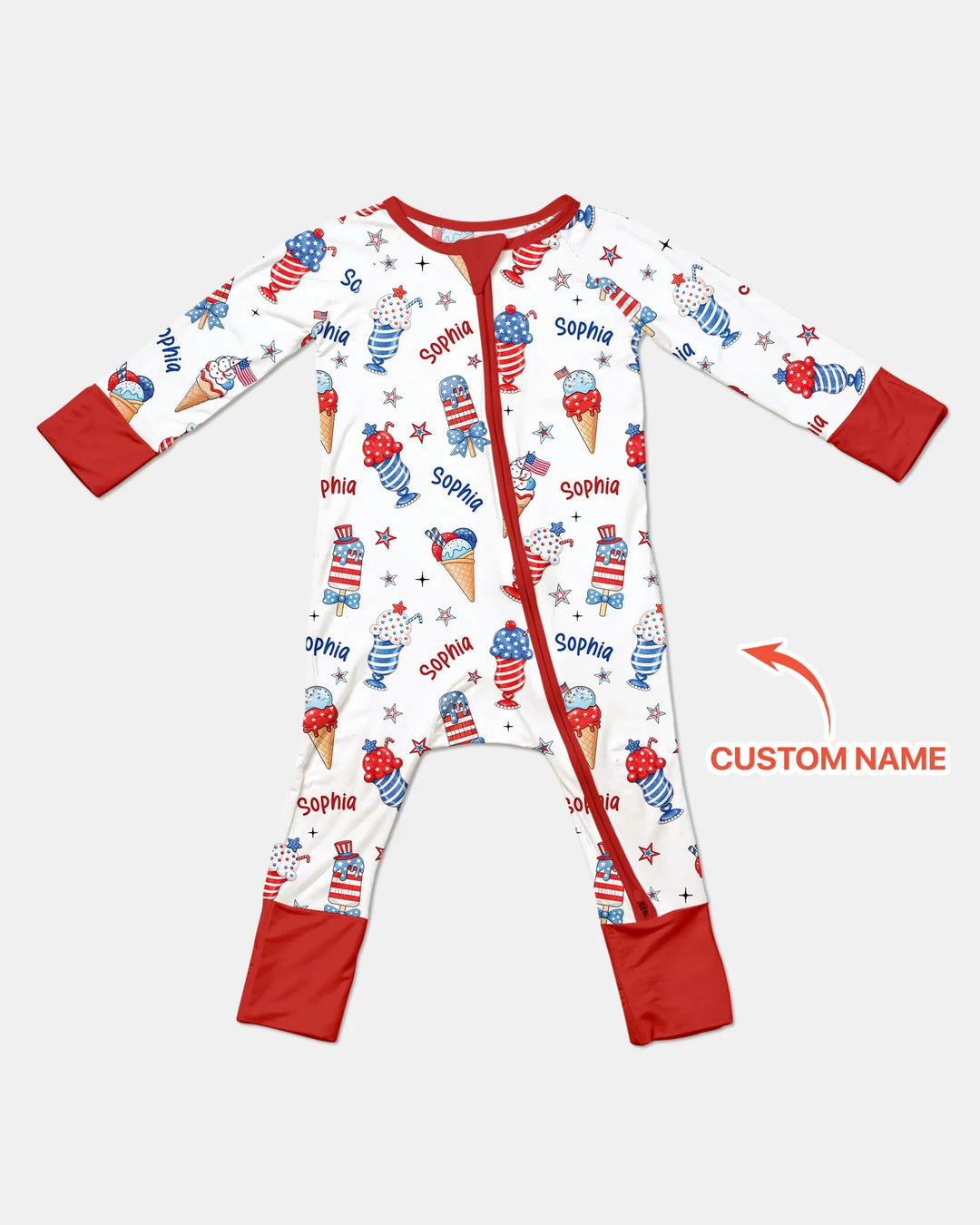 Custom Name Red, White & Ice Cream Bamboo Convertible Zippy
