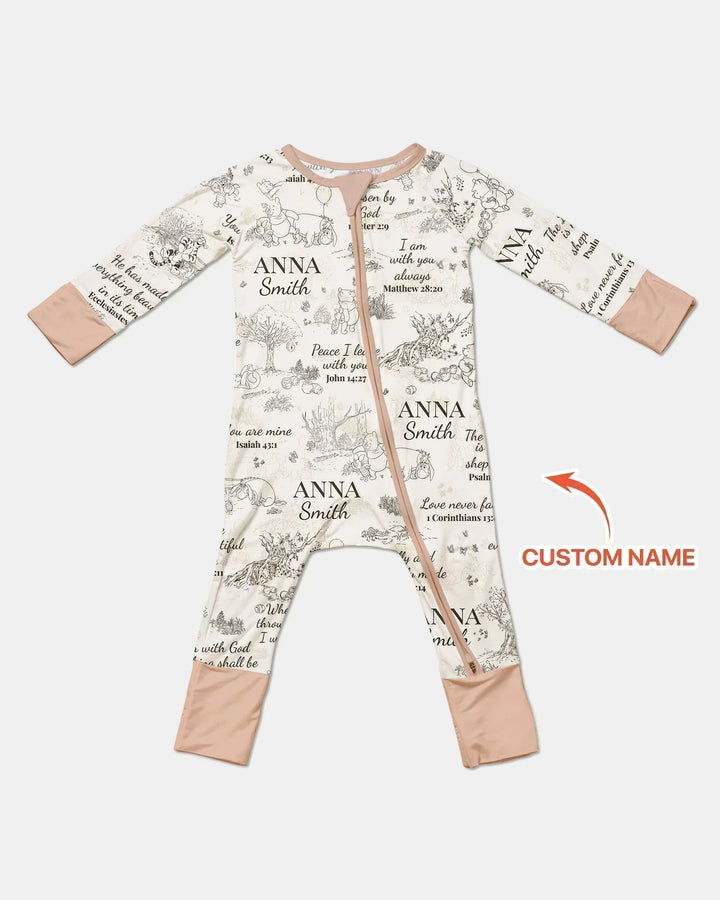 Classic Bear Bible Verse Custom Name Bamboo Convertible Zippy