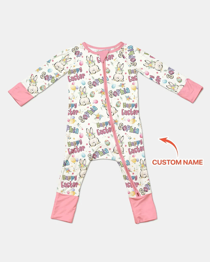 Personalized Happy Easter Bunny Bamboo Convertible Zippy