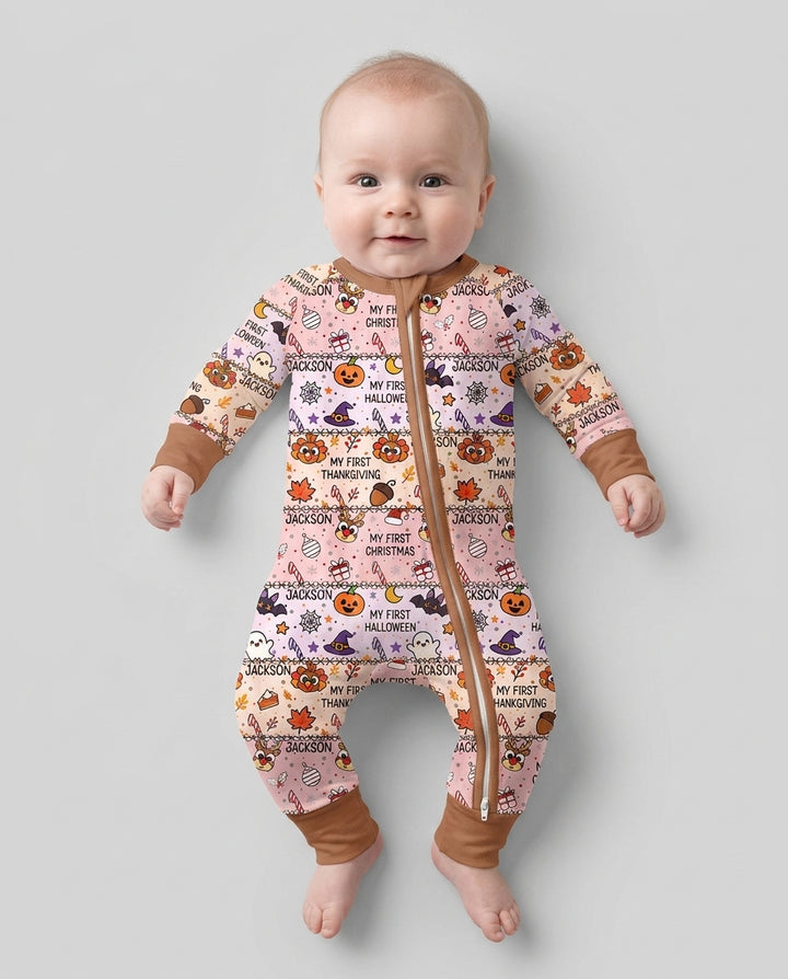 Custom Name My First Hallothanksmas Bamboo Convertible Zippy