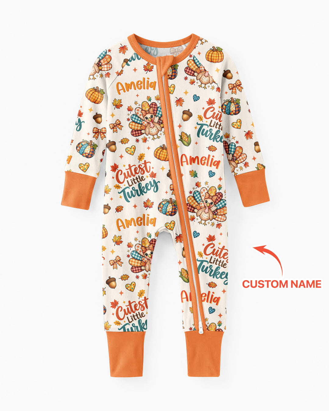 Custom Name Cutest Little Turkey Bamboo Convertible Zippy