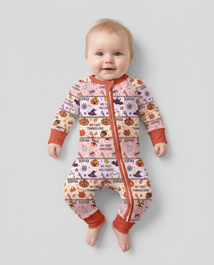 Custom Name My First Hallothanksmas Bamboo Convertible Zippy