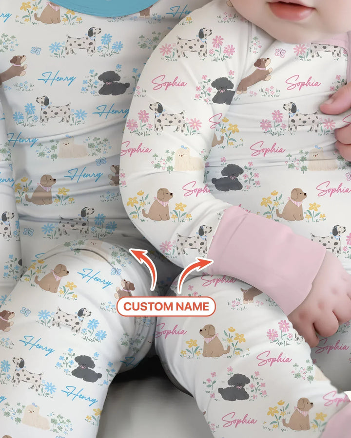 Custom Name Flower Dogs Bamboo Convertible Zippy