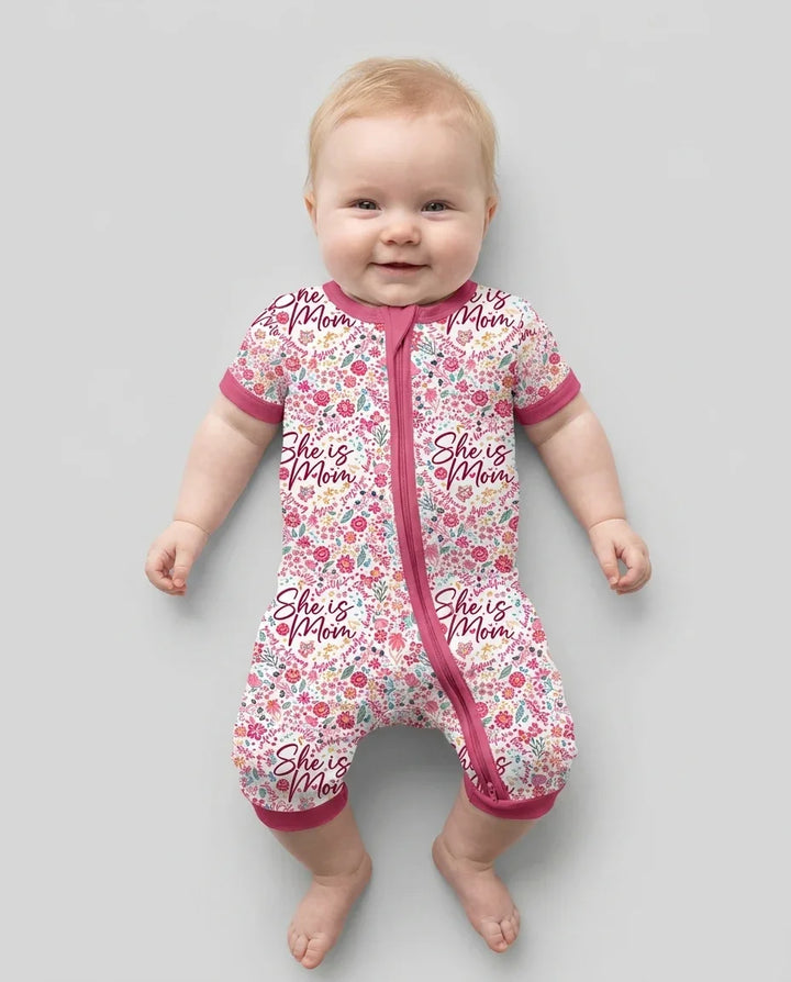 She Is Mom Floral Bamboo Shorty Zippy