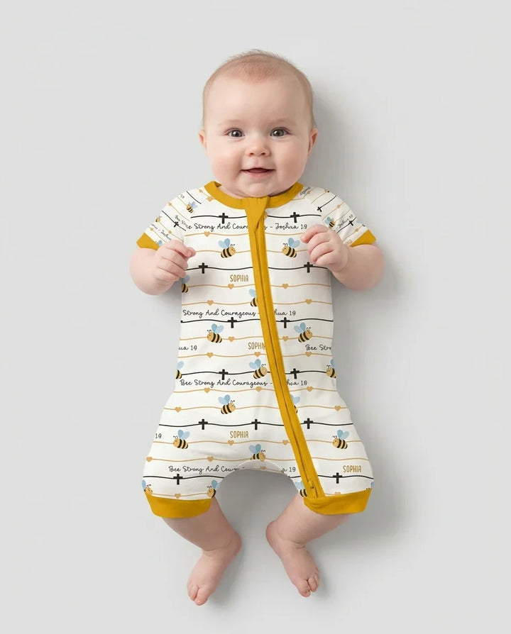 Bee Strong And Courageous Custom Name Bamboo Shorty Zippy