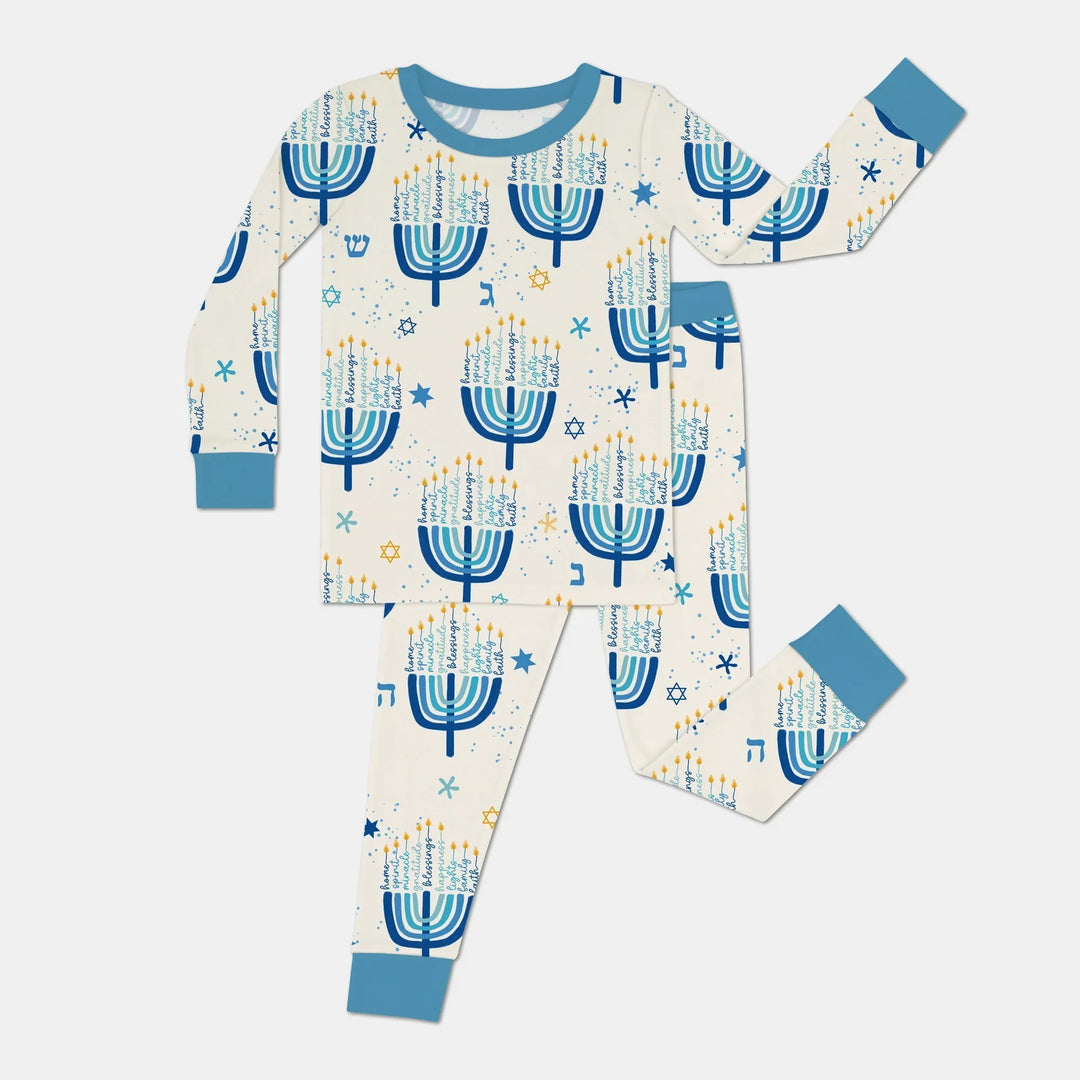 Hannukkah Menorah Family Matching Two Piece Long Sleeve Pajama Set , Hannukkah Menorah Family Matching Two Piece Long Sleeve Pajama Set - 12-18M / Girl