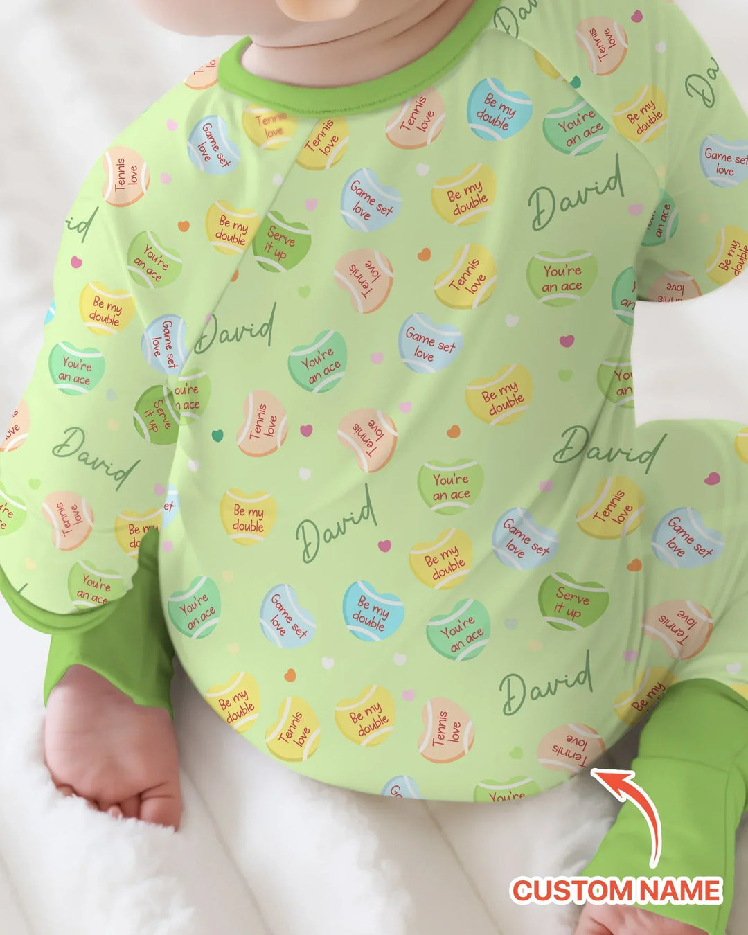 Custom Name Tennis Candy Hearts Bamboo Convertible Zippy