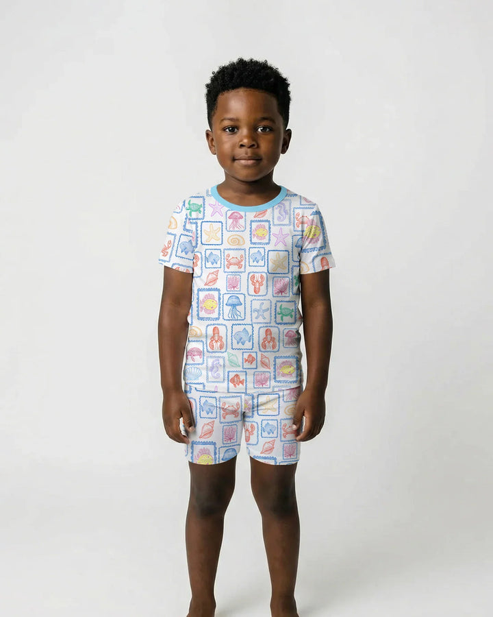 Coastal Treasures Family Matching Bamboo Two Piece Short Sleeve Shorts Pajama Set