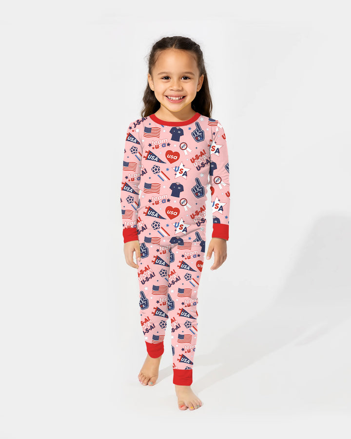 Soccer Party Team USA Bamboo Two Piece Long Sleeve Pajama Set