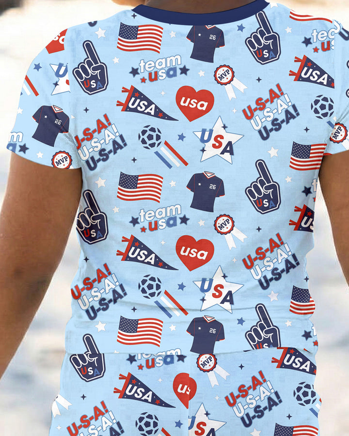 Soccer Party Team USA Bamboo Two Piece Short Sleeve Pajama Set