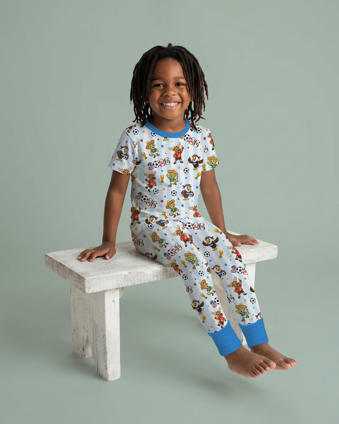 Striped Cute Mascots Soccer Cup 2026 Bamboo Two Piece Short Sleeve Pajama Set