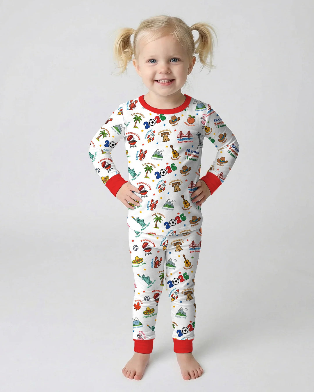 Soccer Cup Host Cities 2026 Bamboo Two Piece Long Sleeve Pajama Set