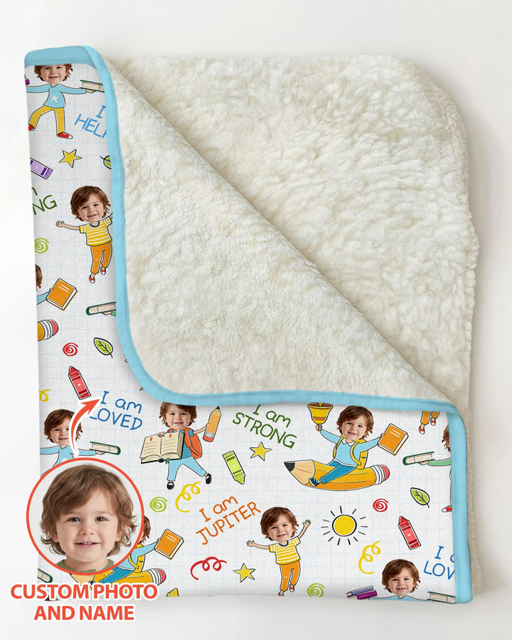 Custom Photo Kid Affirmations I Am Kind Bamboo Blanket