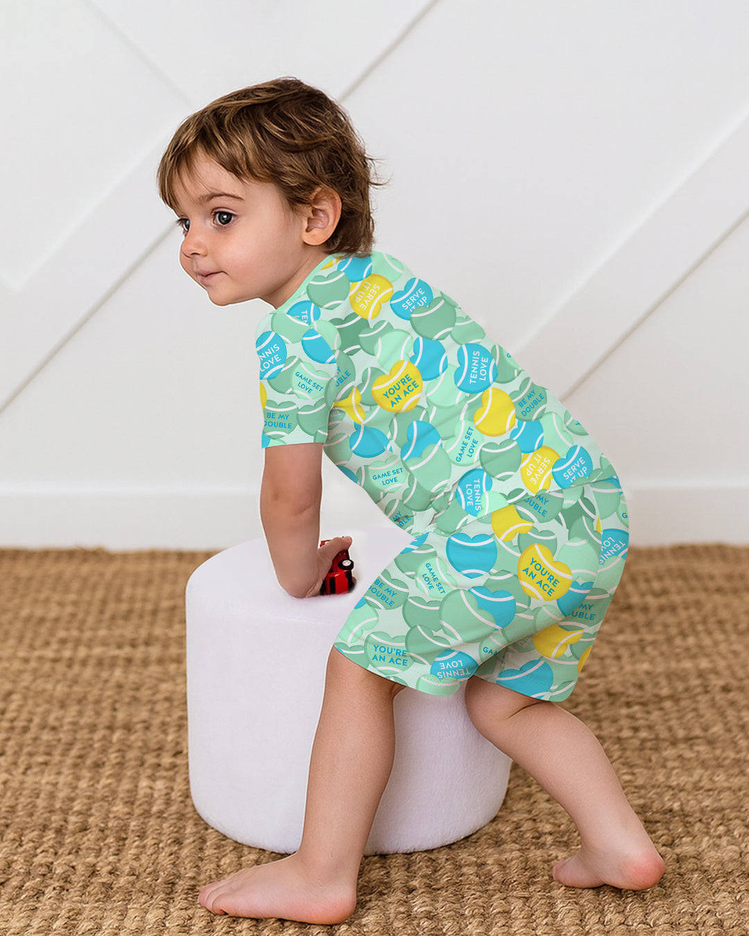 Tennis Candy Family Matching Bamboo Two Piece Short Sleeve Shorts Pajama Set