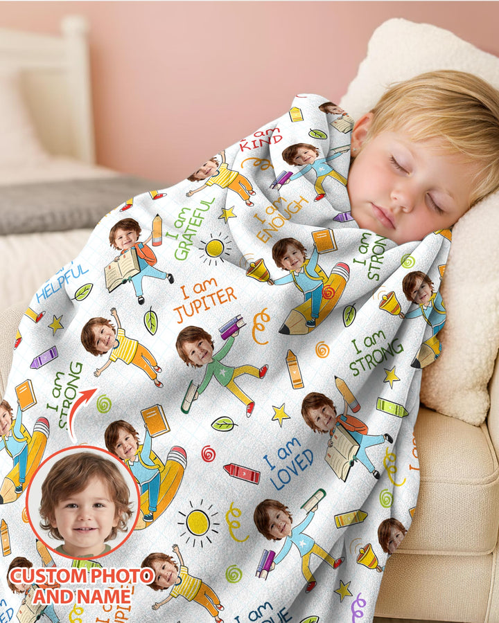 Custom Photo Kid Affirmations I Am Kind Bamboo Blanket