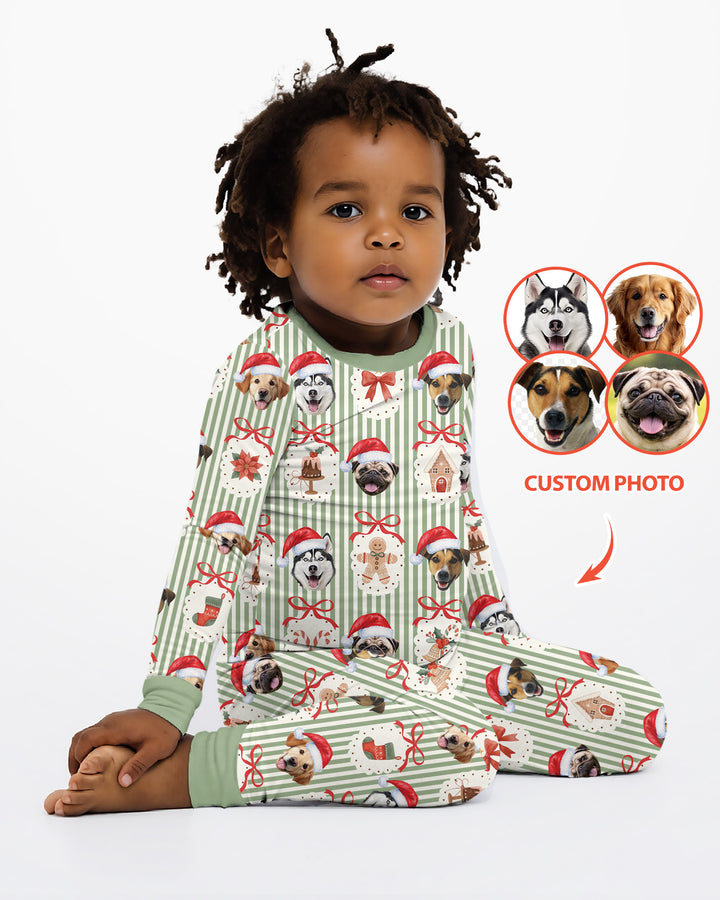 Christmas Paws Custom Photo Bamboo Two Piece Long Sleeve Pajama Set