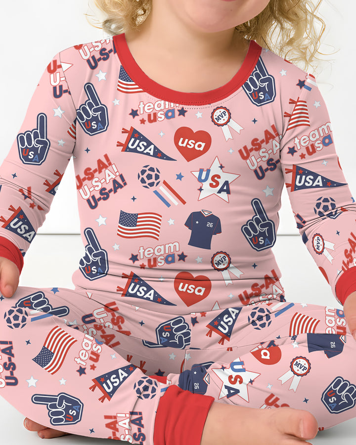 Soccer Party Team USA Bamboo Two Piece Long Sleeve Pajama Set