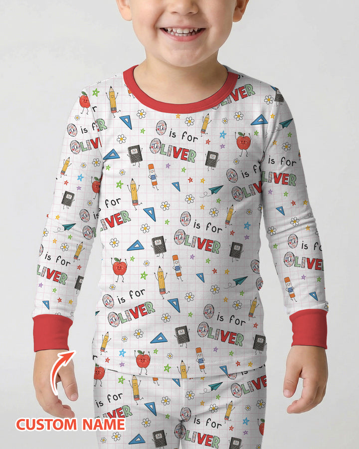 Personalized Back To School Bamboo Two Piece Long Sleeve Pajama Set