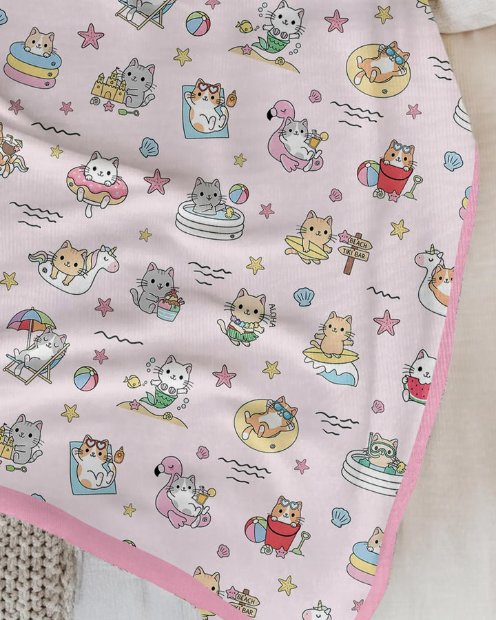 Kawaii Cats Summer Vacation Bamboo Blanket