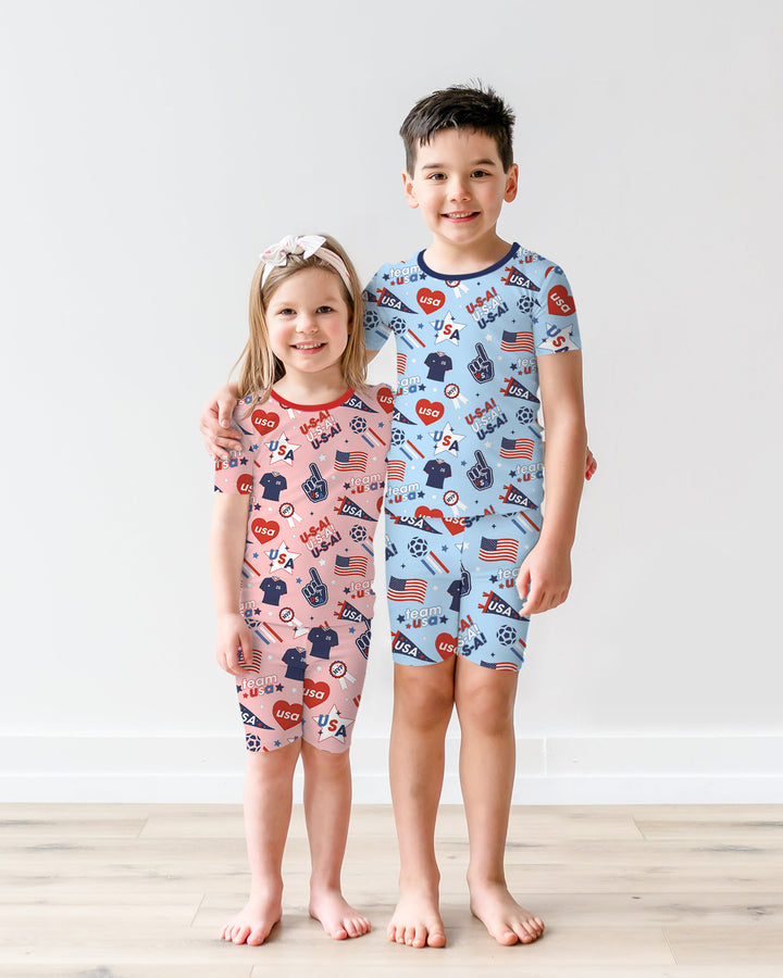 Soccer Party Team USA Bamboo Two Piece Short Sleeve Shorts Pajama Set