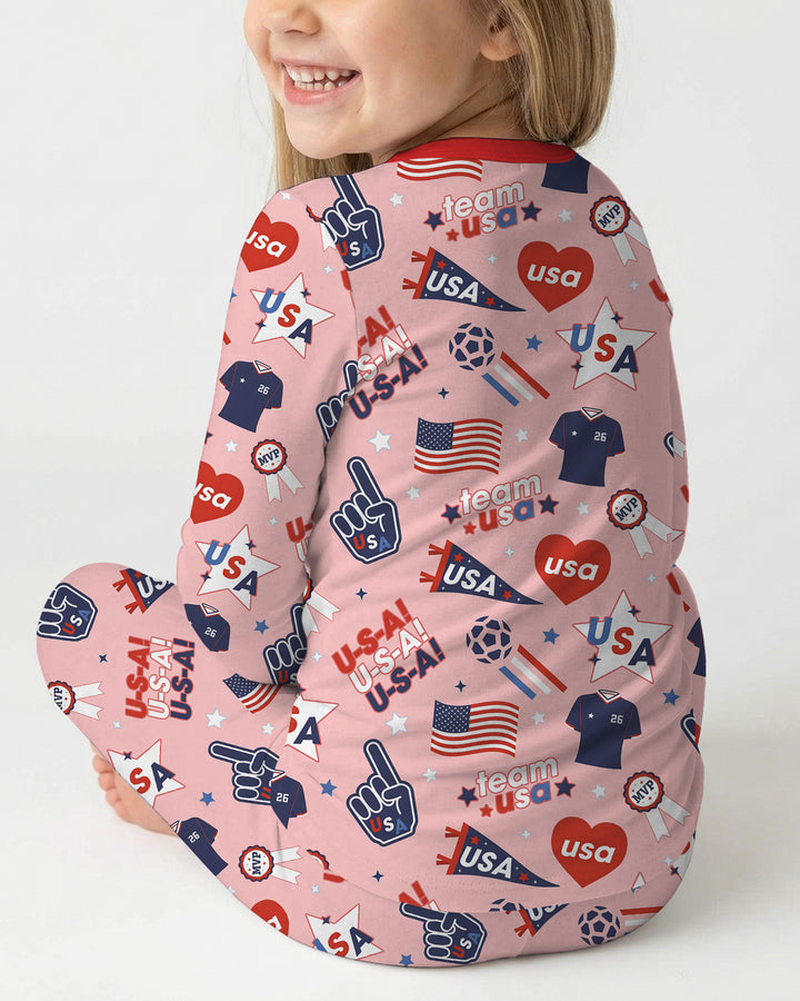 Soccer Party Team USA Bamboo Two Piece Long Sleeve Pajama Set