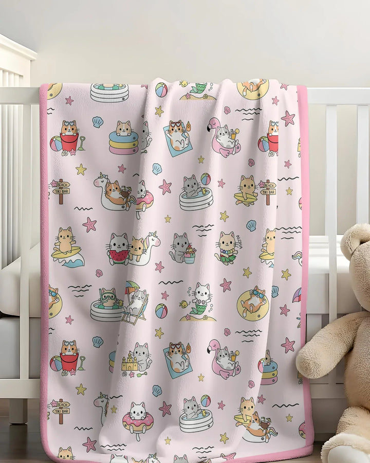 Kawaii Cats Summer Vacation Bamboo Blanket